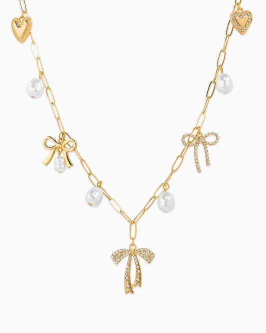 Bows and Pearls Charm Necklace