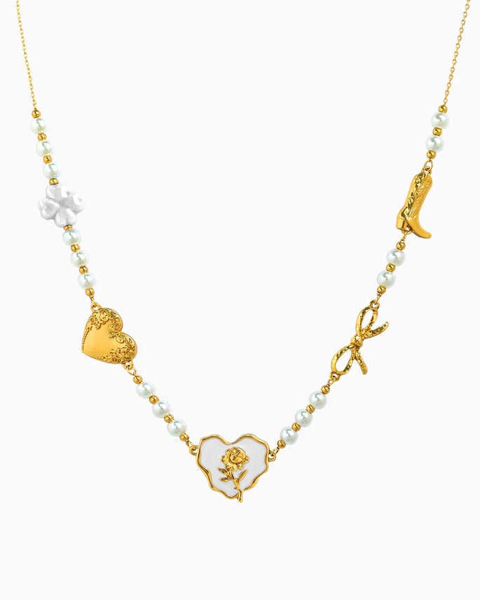 Heart Rose Western Charm Necklace