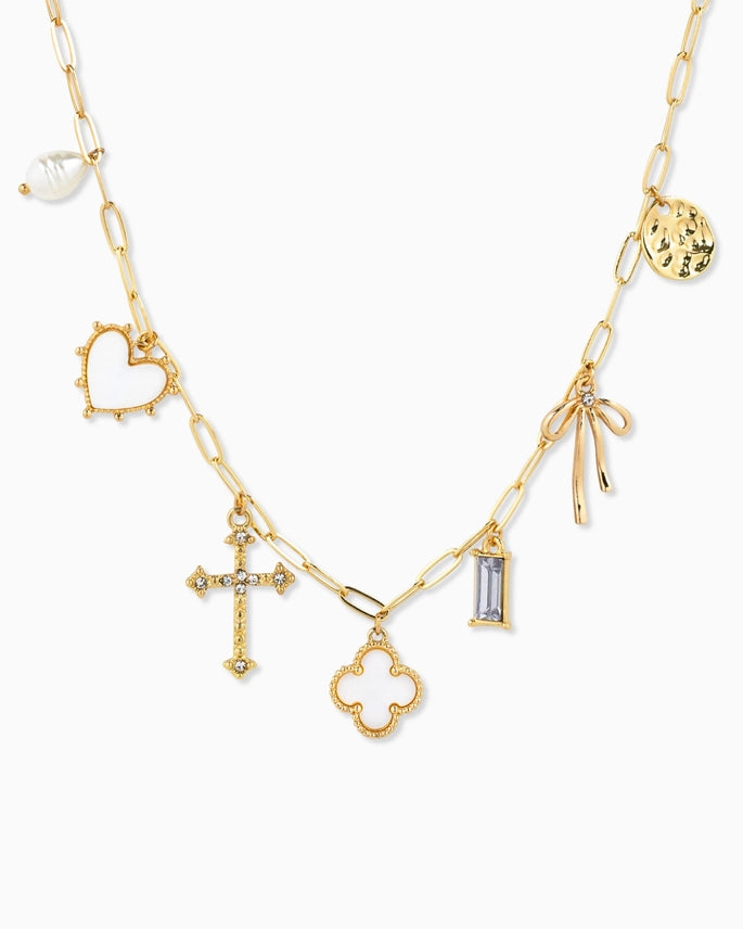 Mother of Pearl Clover Multi Charm Necklace