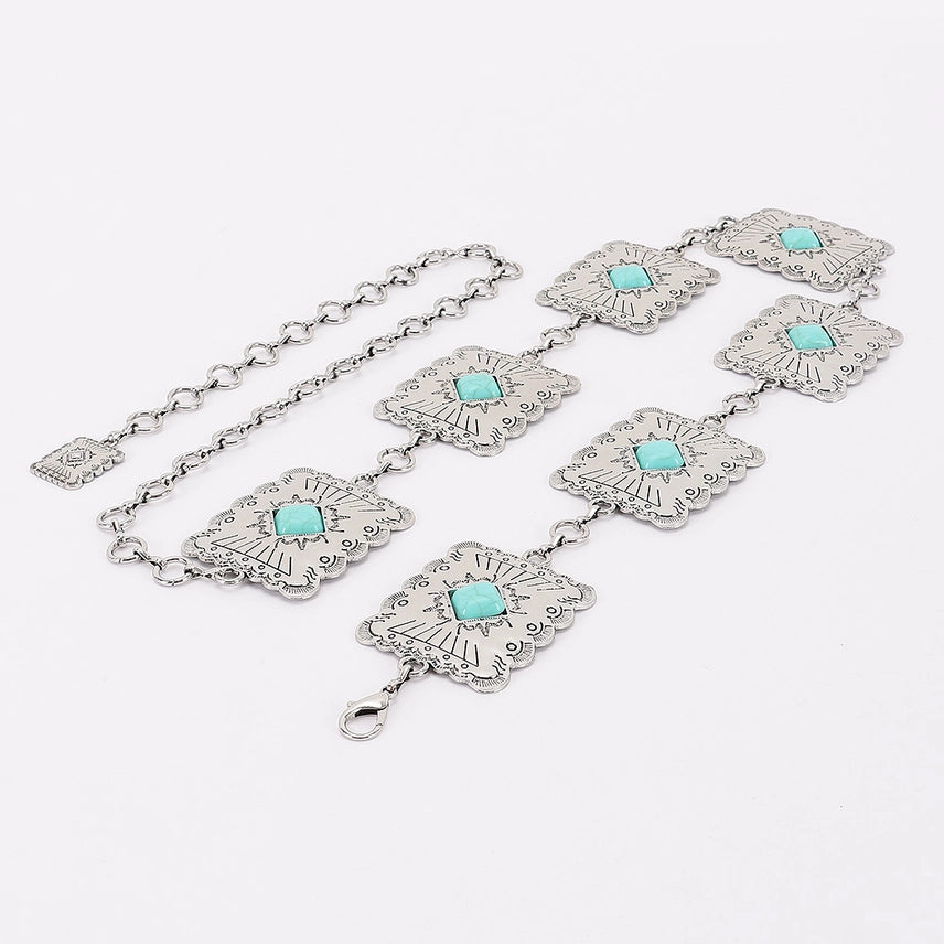 Western Square Engraved Chain Belt