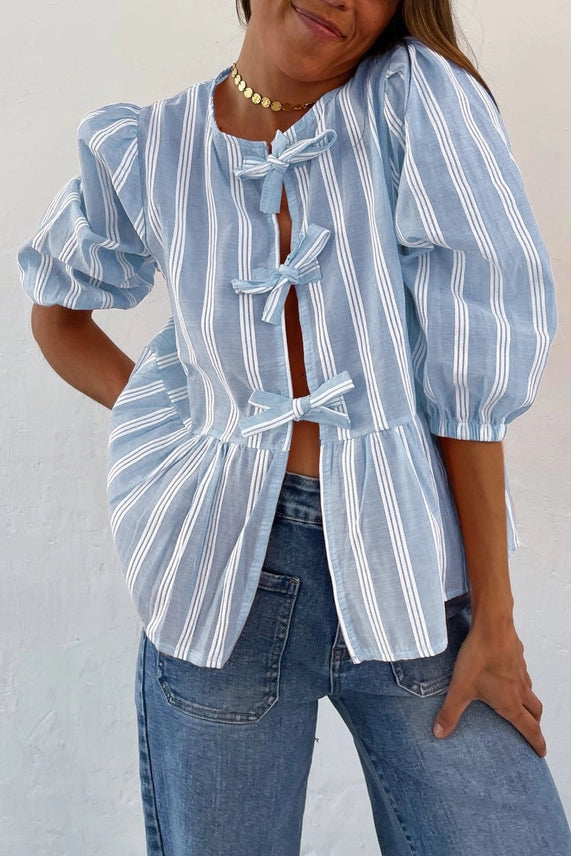 Frankie Striped Bow Tie Top