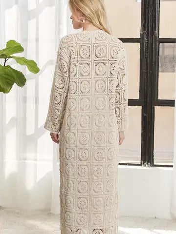 Fawn Long Crochet Cardigan