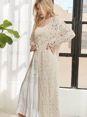 Fawn Long Crochet Cardigan