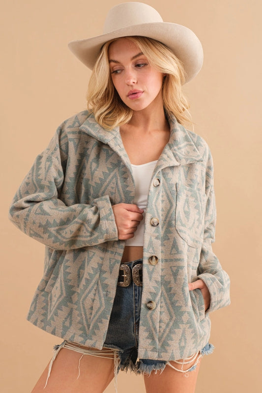 Harper Aztec Jacket in Sage and Tan