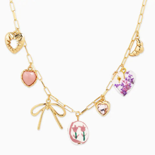 Cottage Core Pink Charm Necklace