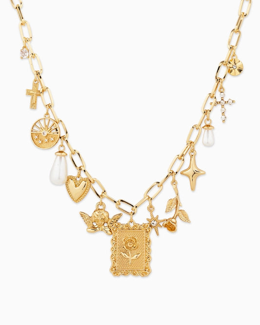 Framed Rose Mutli Charm Necklace
