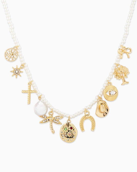 Freshwater Pearl and Symbols Charm Necklace
