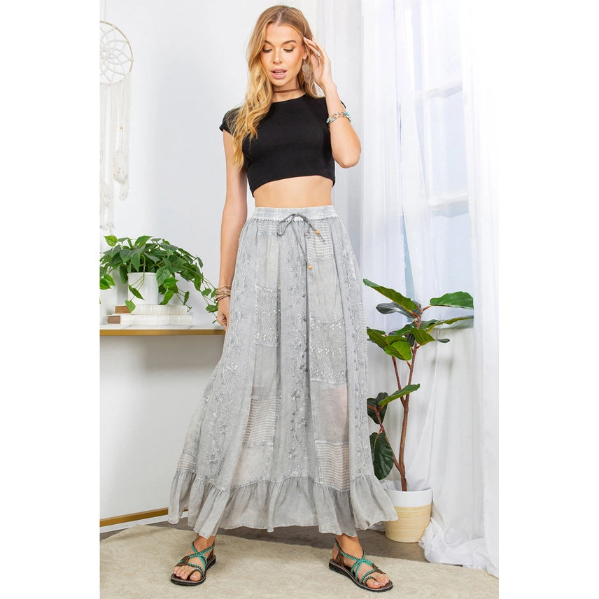 Gypsy Embroidered Midi Skirt