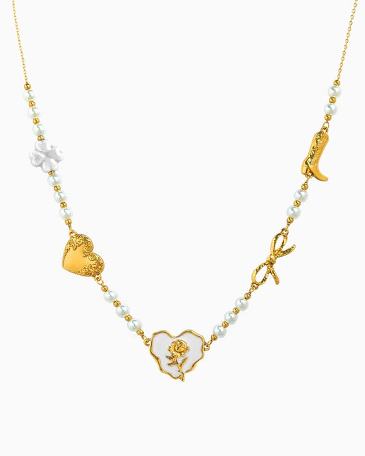 Heart Rose Western Charm Necklace