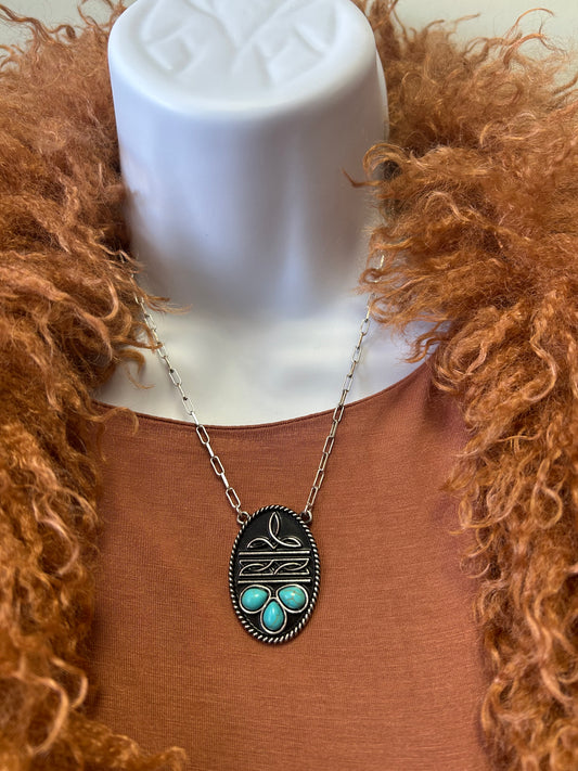 Boot Stitch and Turquoise Western Necklace