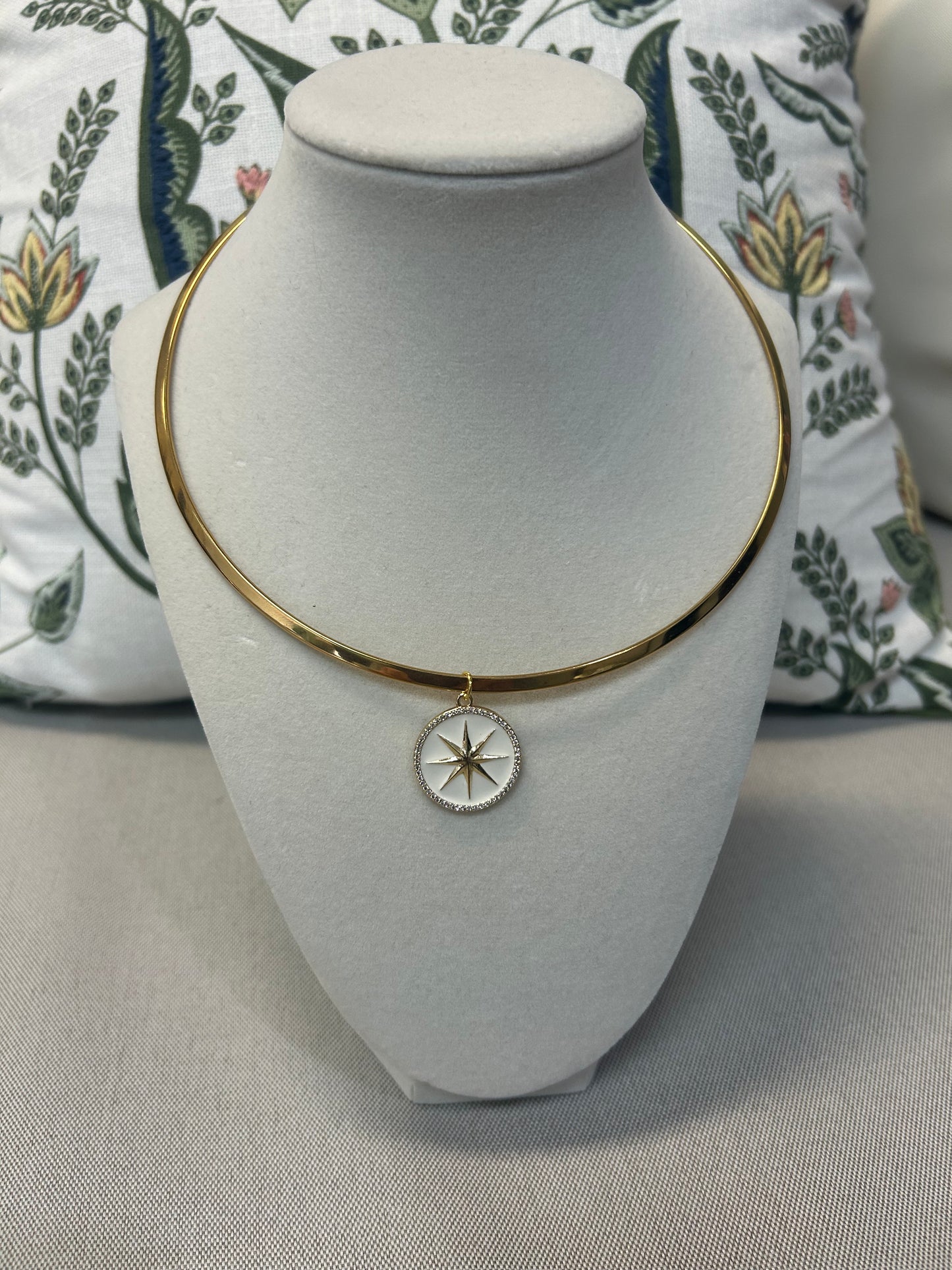White Compass Star with CZ Charm