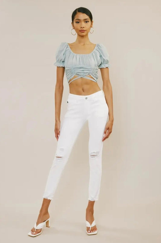 White Distressed Ankle Jeans