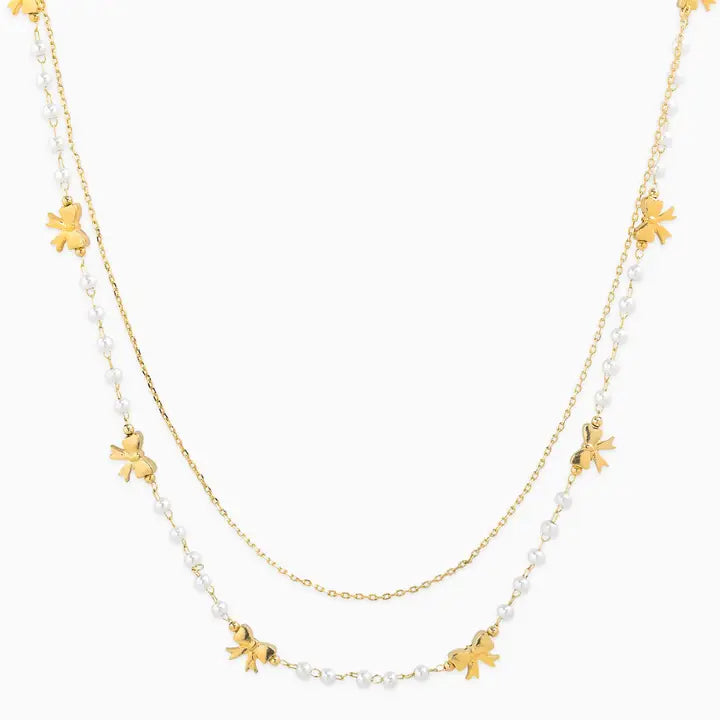 Layered Pearl and Bow Necklace