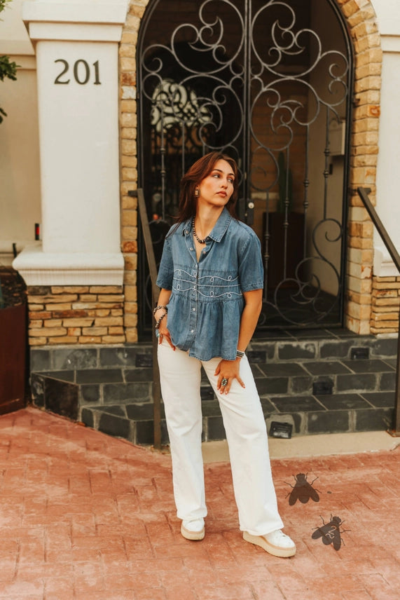 Lou Anne Loopty Denim Top