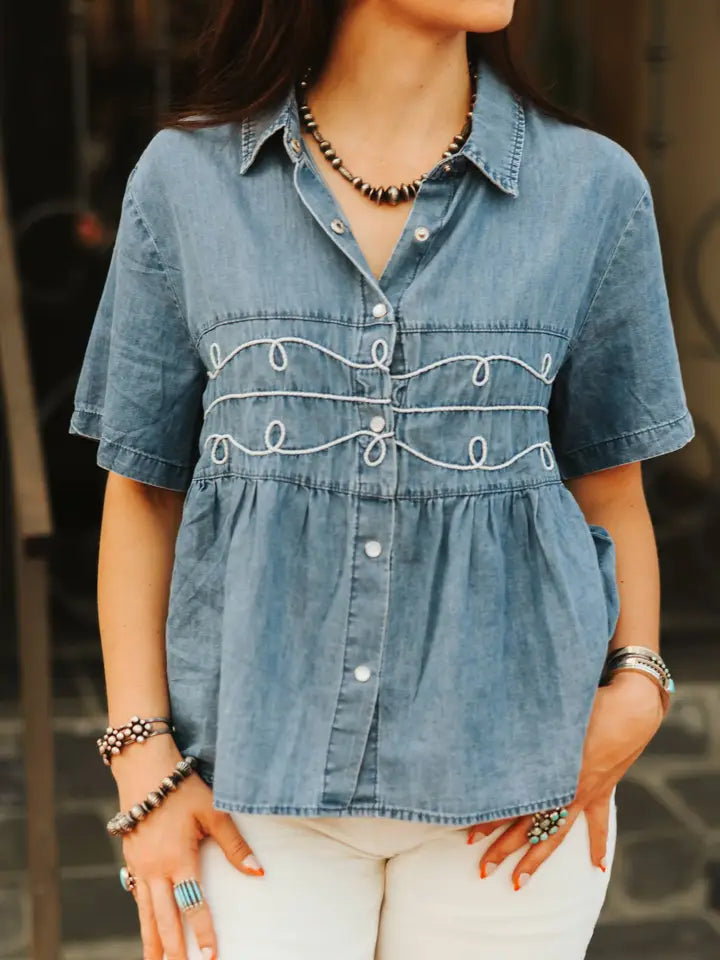 Lou Anne Loopty Denim Top