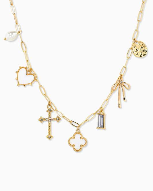 Mother of Pearl Clover Multi Charm Necklace