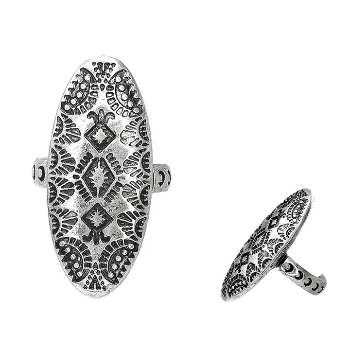 Oval Floral Etched Ring