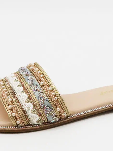 Marisol Pearl Studded Flat Sandals