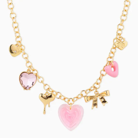 Pink Heart and Bow Charm Necklace