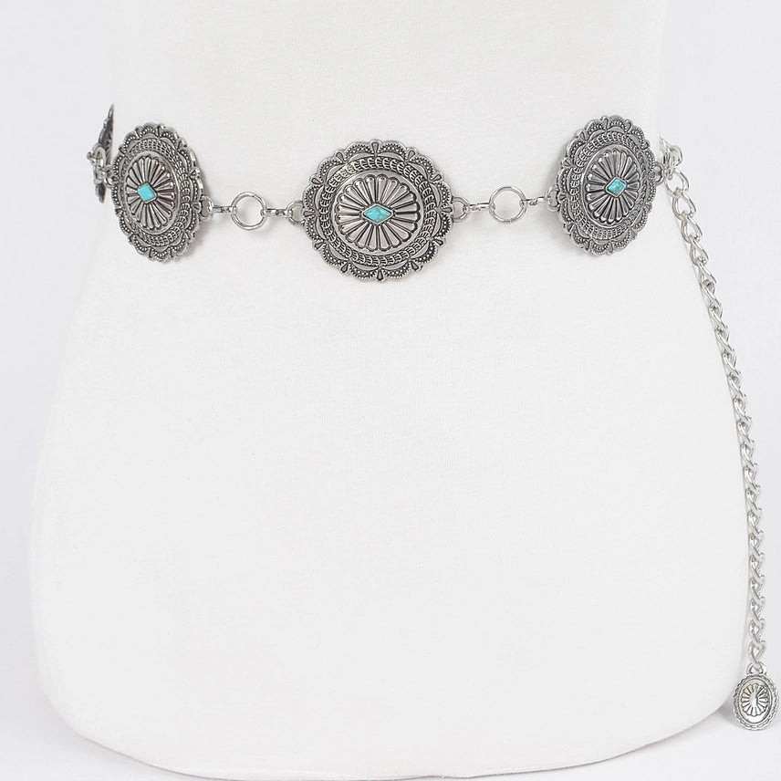 Western Round Engraved Chain Belt