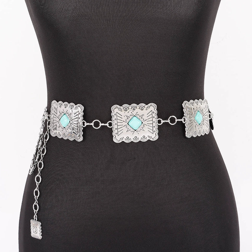 Western Square Engraved Chain Belt