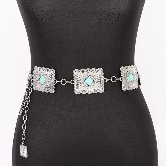 Western Square Engraved Chain Belt