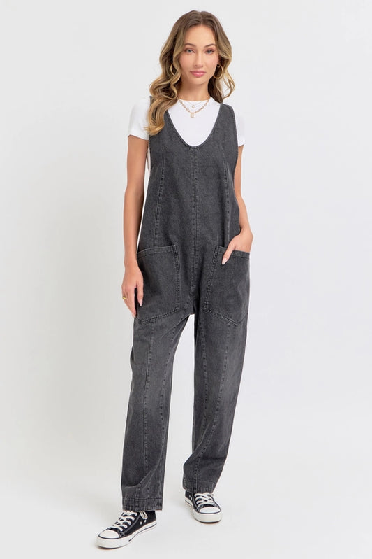 Billie Black Denim Overalls