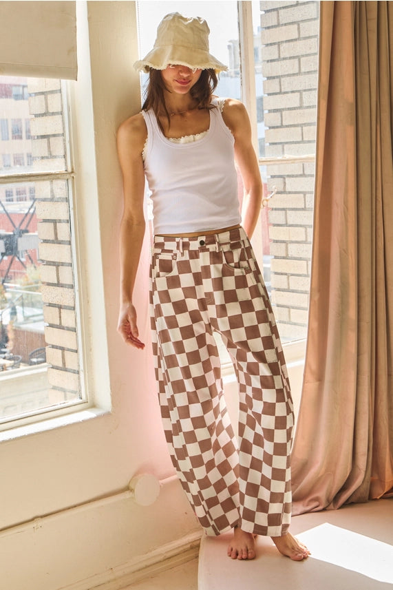Riley Check Barrel Jeans
