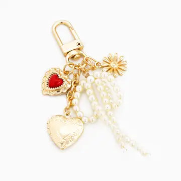 Vintage Bow and Heart Bag Charm