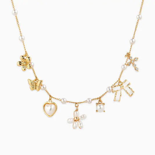 Pearls Bows and Flowers Charm Necklace